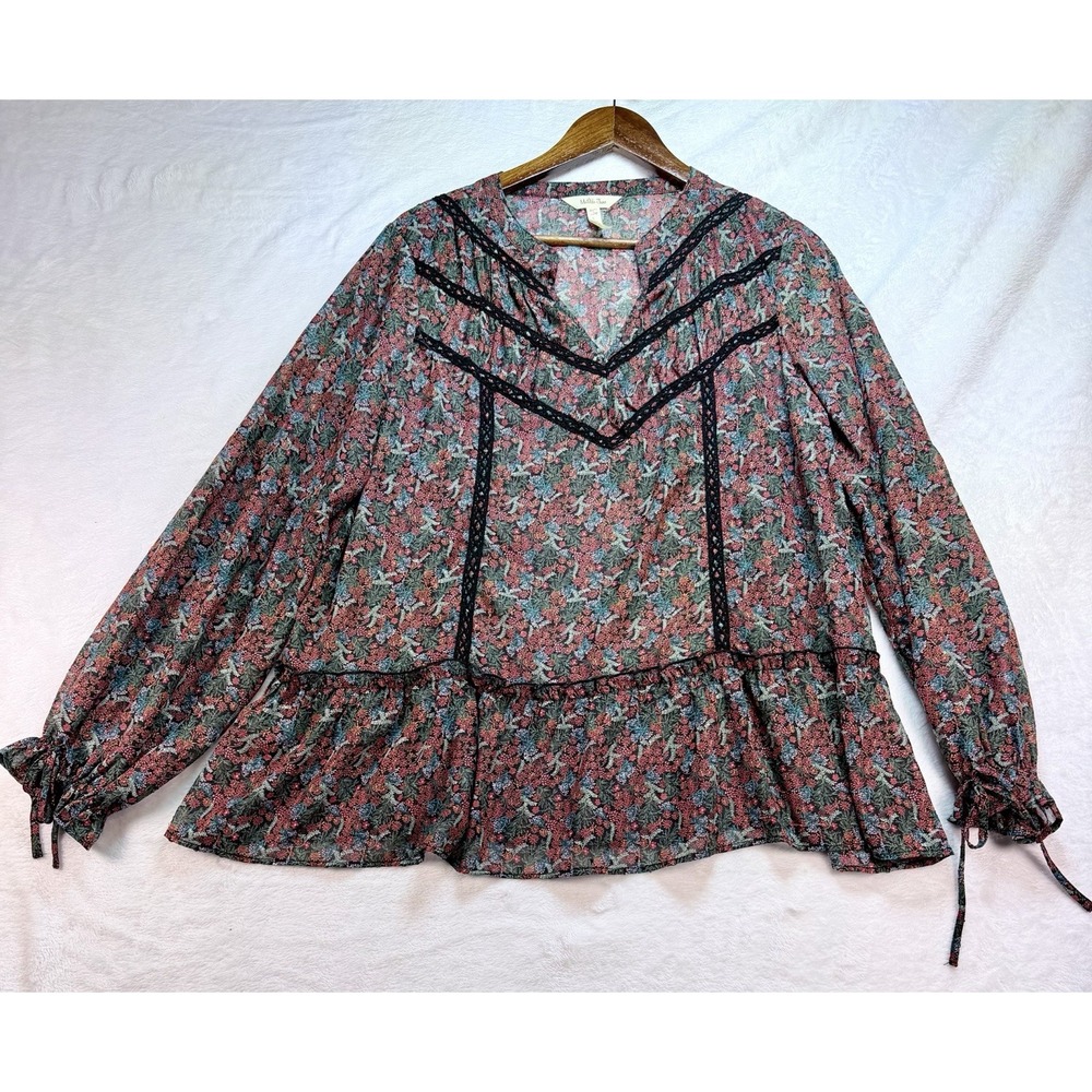 Matilda Jane Choose Your Own Path Carol Peasant Blouse Floral Lace Boho Top Lg